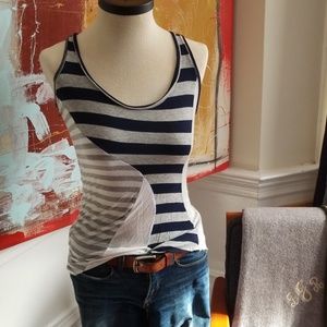 Patchwork racerback tank, navy stripes